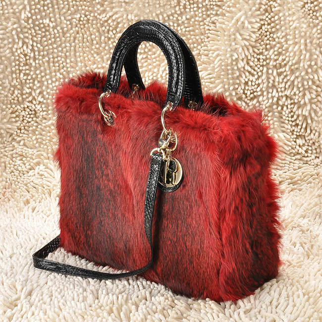 replica jumbo lady dior rabbit hair bag 6322 red